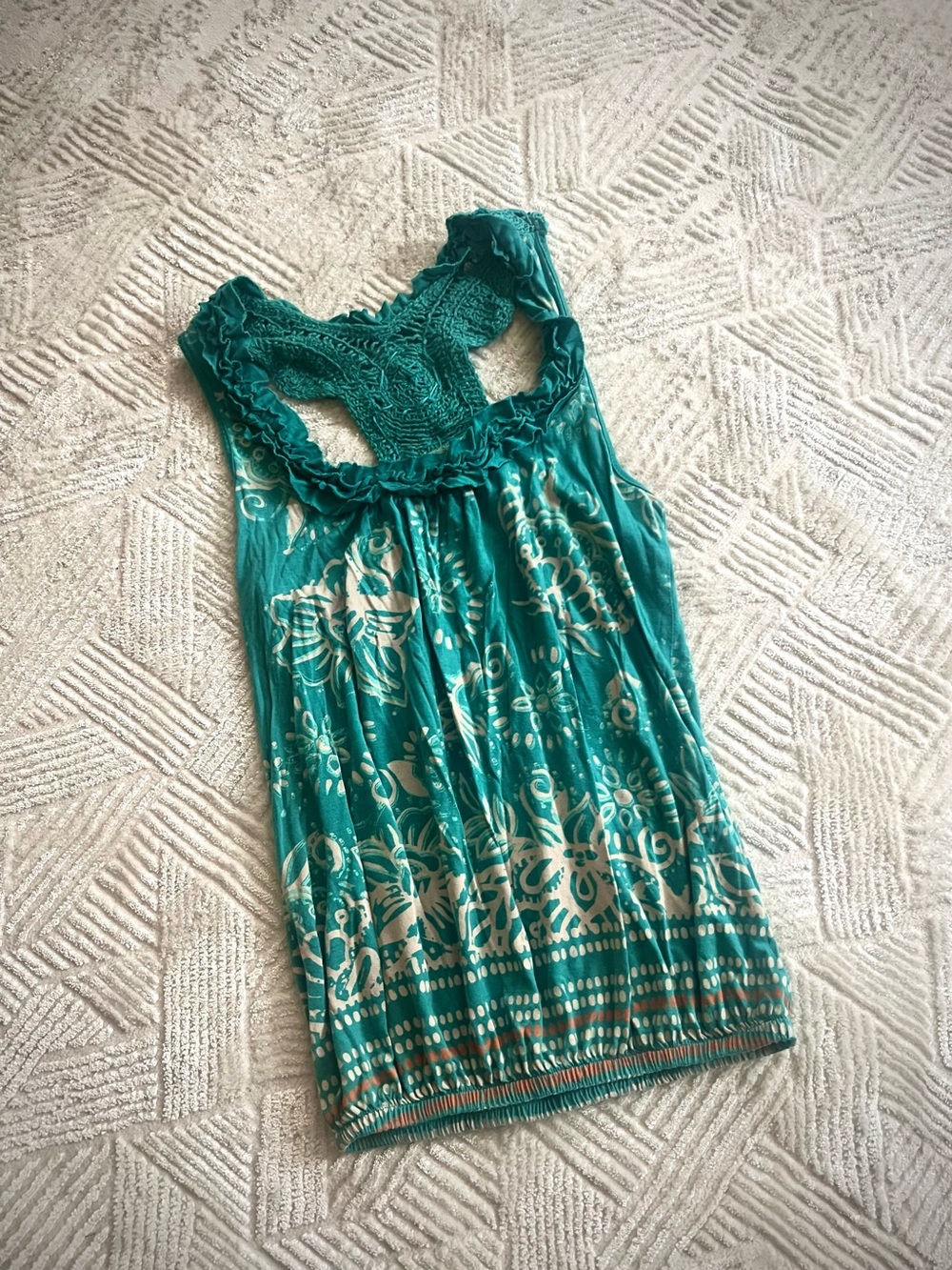 Boutique Teal boho Sleeveless Crochet-Back Women's Tank Top - Picture 1 of 4